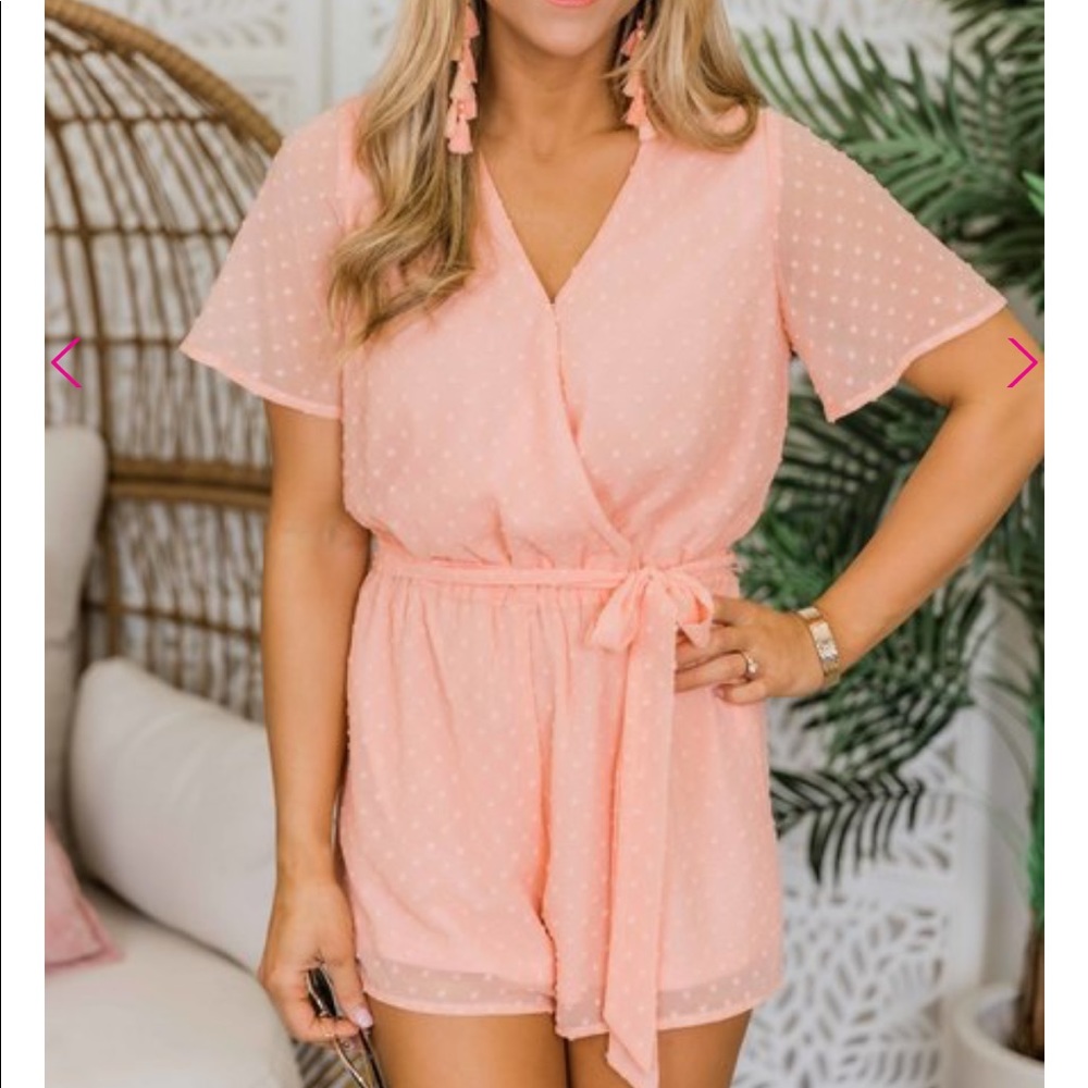 Pink lily coral polka dot romper
